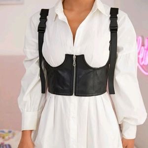 Underbust zip corset pu leather